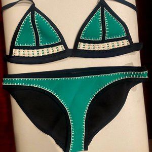 TRIANGL swimsuit set, green white black colorblock, small